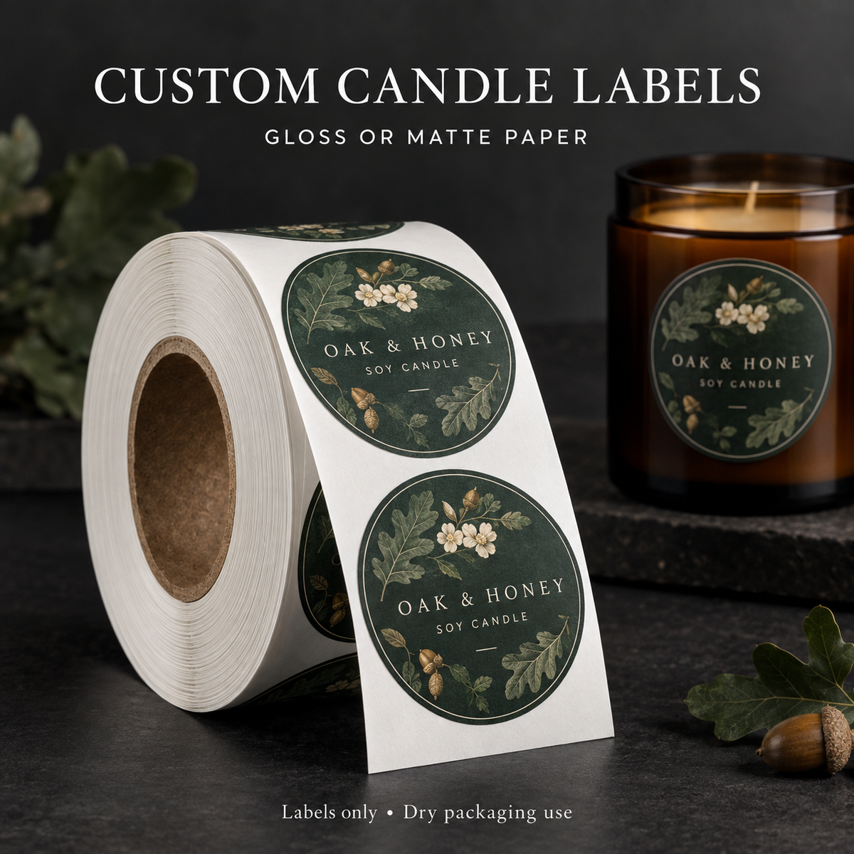Custom Candle Labels — illustrative product mockup