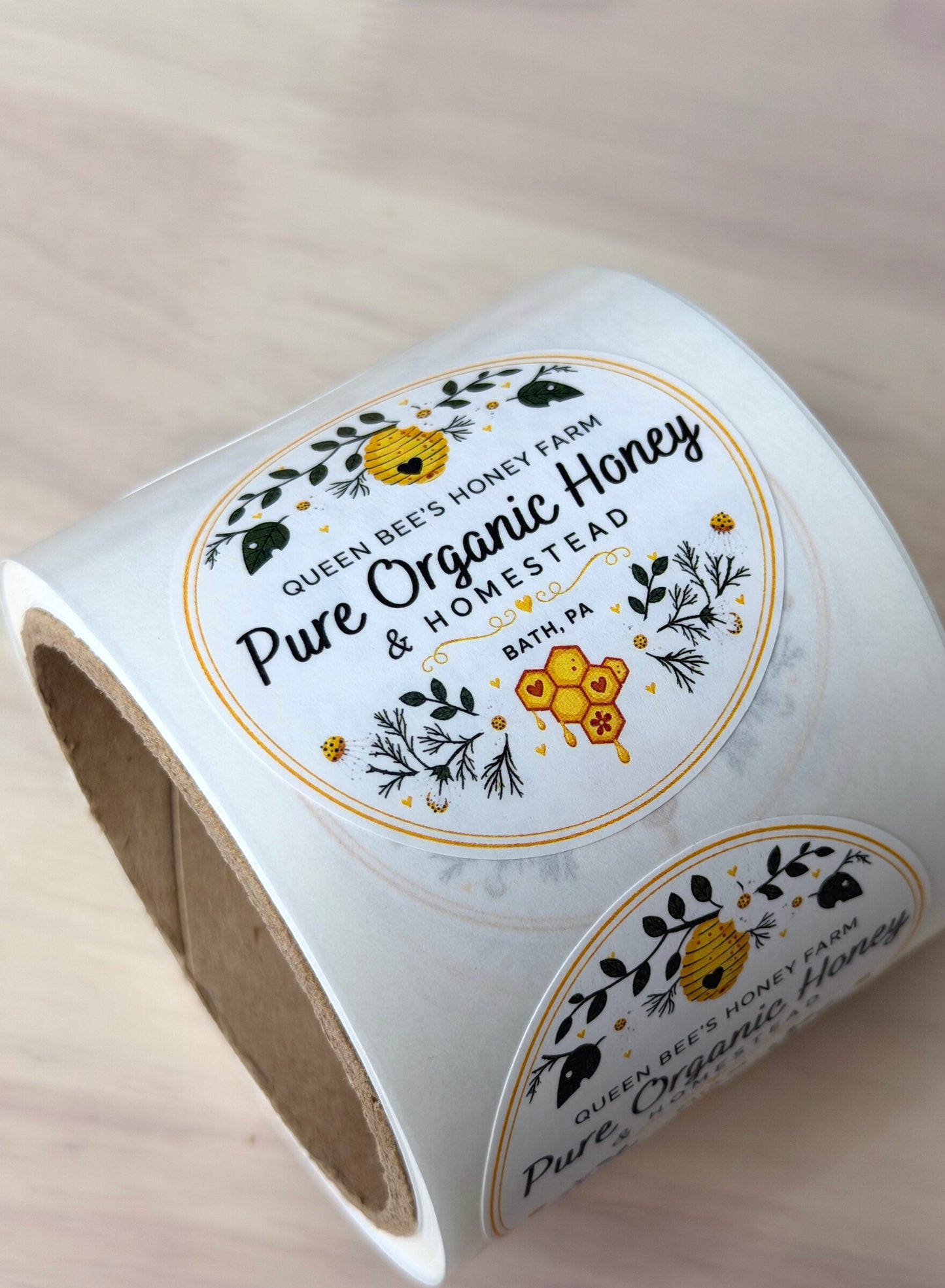 Circle honey labels on a roll
