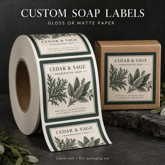 Custom Soap Packaging Labels on a Roll — illustrative product mockup