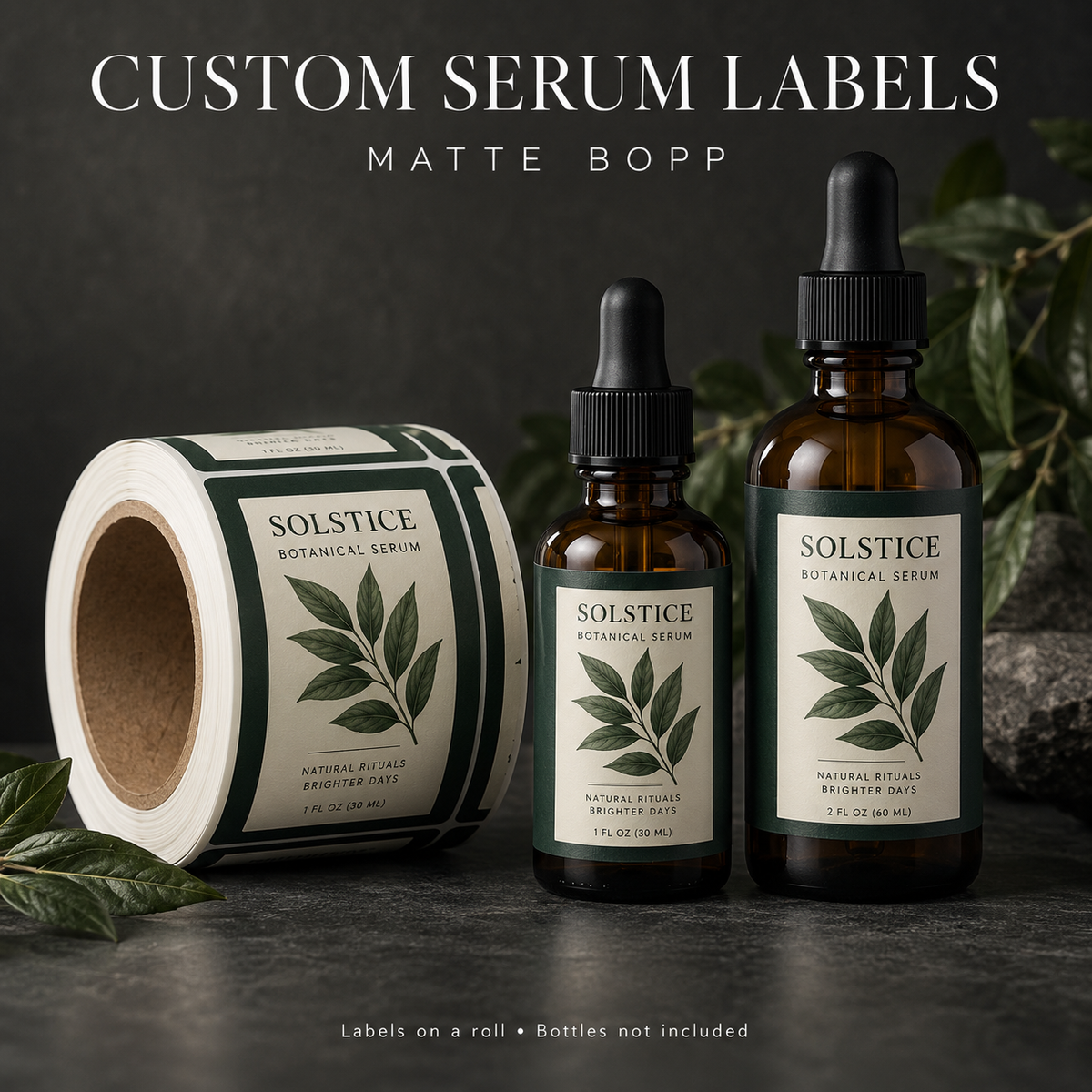Custom Matte BOPP Cosmetic Labels on a Roll — illustrative product mockup
