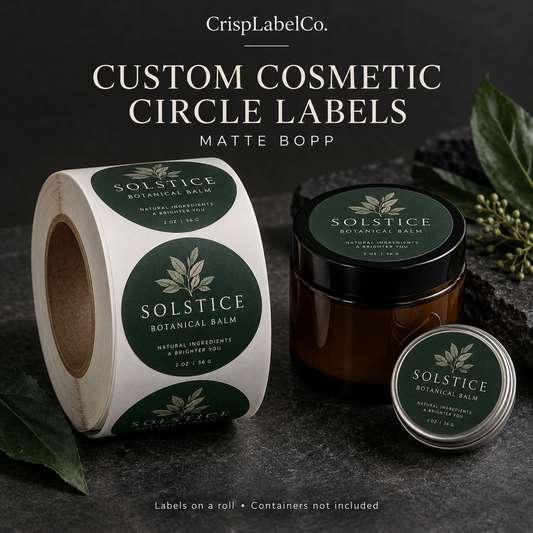 Custom Matte BOPP Circle Cosmetic Labels — illustrative product mockup