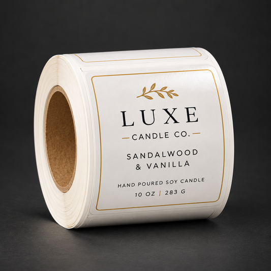 Custom 3" × 3" Candle Labels - custom printed labels on a roll