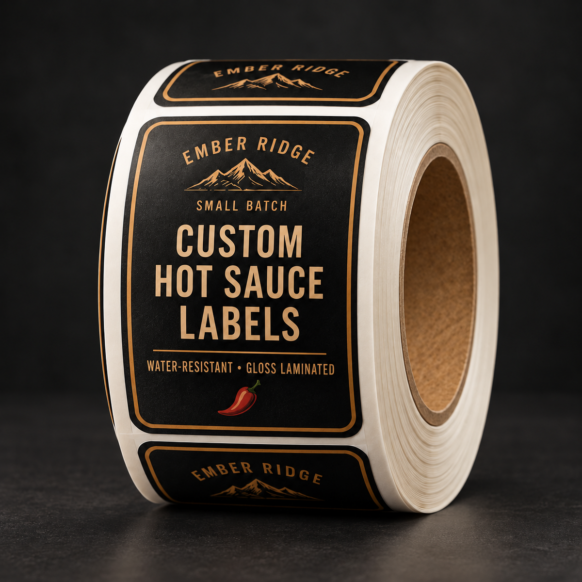 Custom Hot Sauce Labels — Gloss Laminated mockup — water-resistant gloss laminate