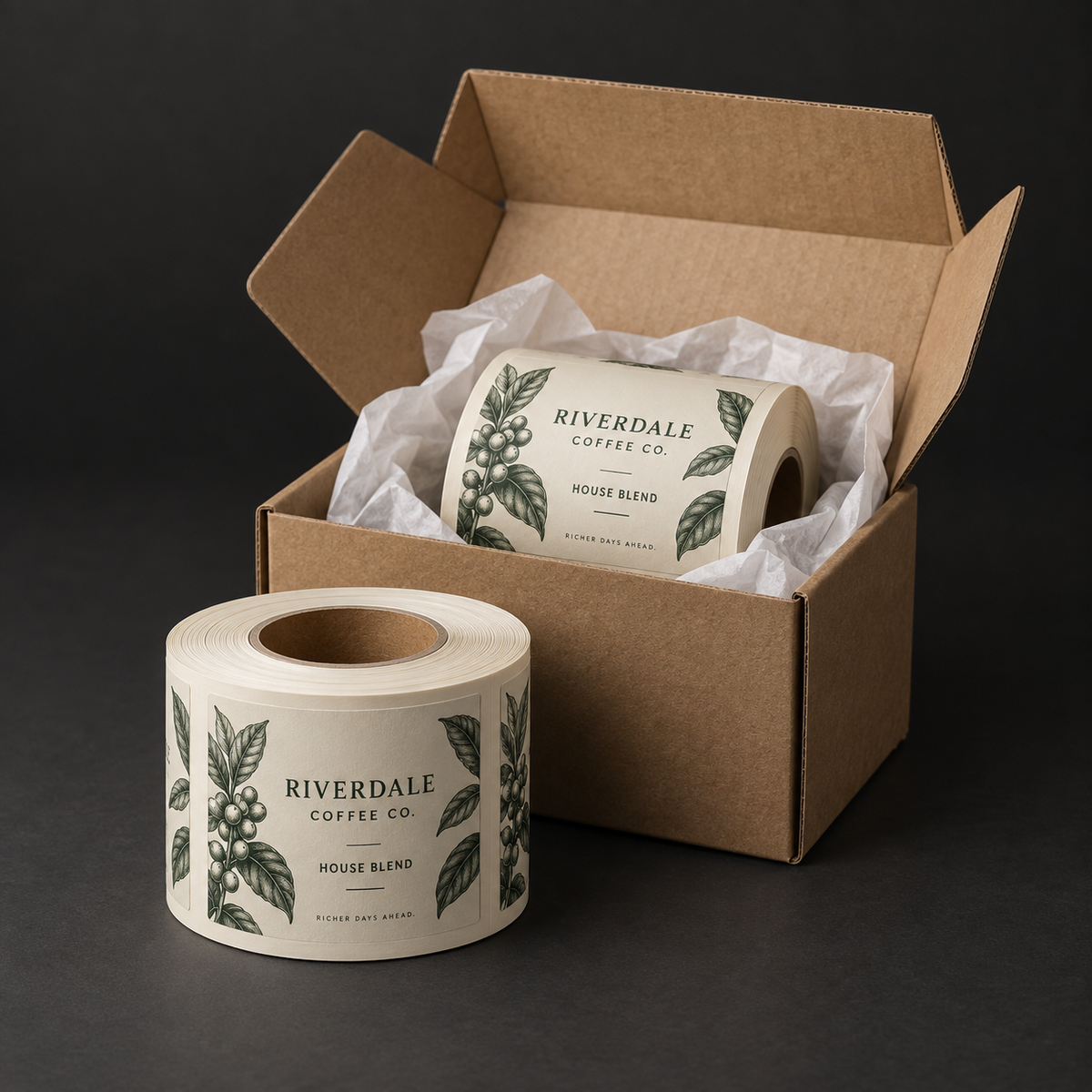 Printed label rolls packed for shipping