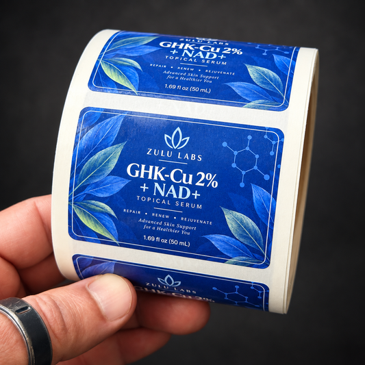 Custom Serum Bottle Labels - real printed labels on a roll