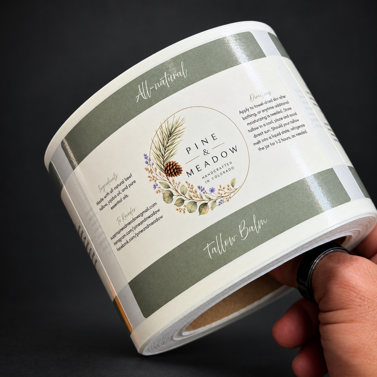Custom Beef Tallow Balm Labels - real printed labels on a roll