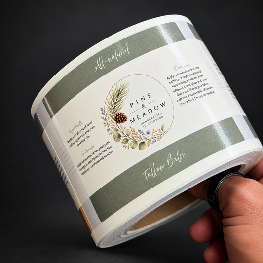 Custom Beef Tallow Balm Labels - real printed labels on a roll