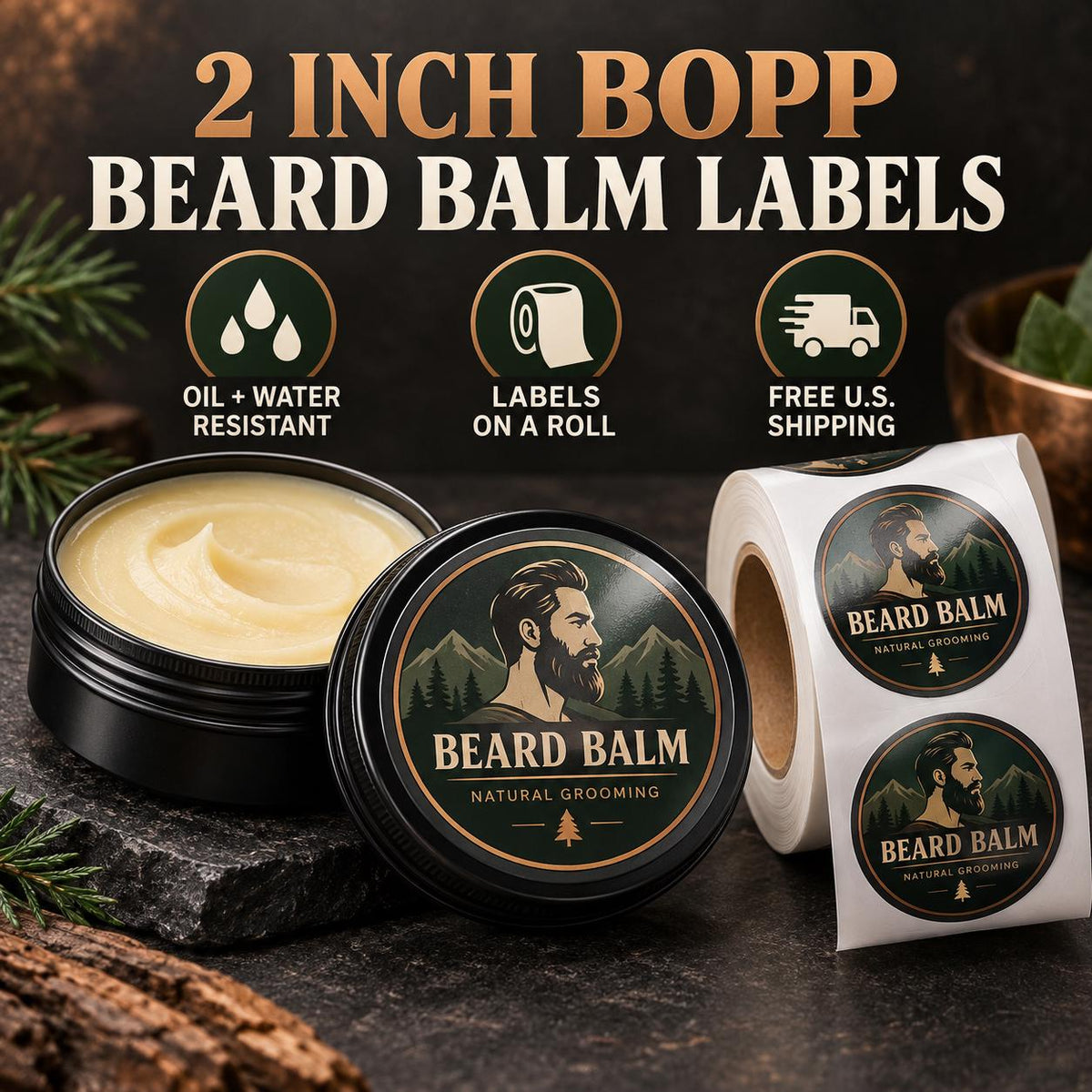 Custom matte BOPP beard balm labels