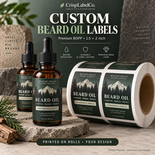 Custom matte BOPP beard oil labels